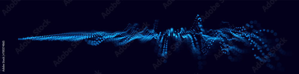 Aufkleber Sound Wave Particles. Music Data Visualization. Dynamic Circles Dots Particles Ultrawide Party Background. Vector Illustration. Digital Sound Equalizer.