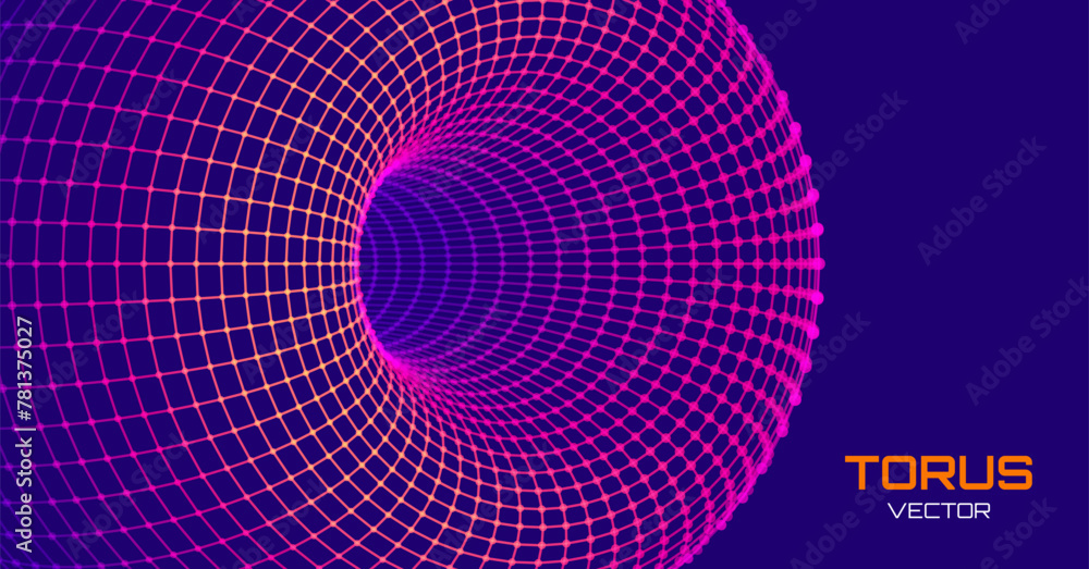 Poster abstract wireframe mesh with hole. abstract science of wormholes. gravity field concept. 3d grid mes