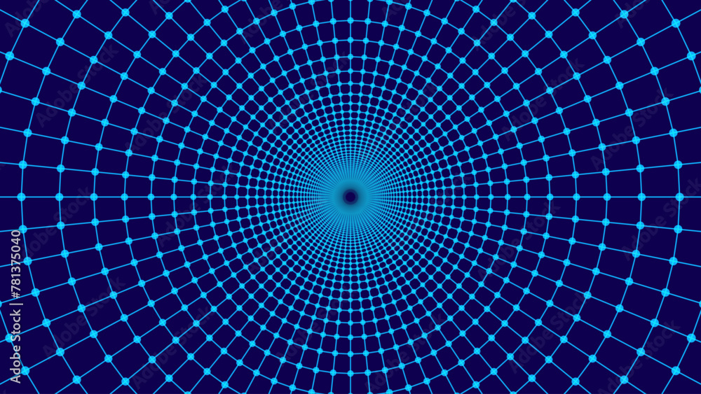Leinwandbilder Blue Digital Tunnel or Wormhole. Wireframe Abstract Mesh with Hole. 3D Tunnel Grid Mesh. Blue Hi Tech Texture. Technology or Science Vector Illustation.