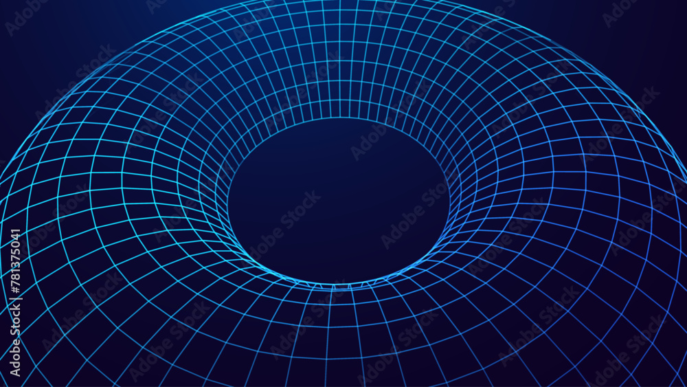 Leinwandbilder Abstract Wireframe Mesh with Hole. Abstract Science of Wormholes. Gravity Field Concept. 3D Grid Mesh. Blue Wireframe Texture. Technology or Science Vector Illustration.