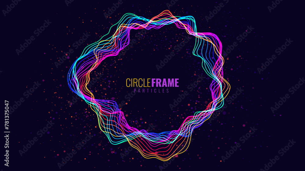 Fototapete Abstract Sound Wave Round Frame Background. Dynamic Music Wavy Lines Flow. Digital Equalizer. Round Sound Data Visualization. Abstract Vector Background.