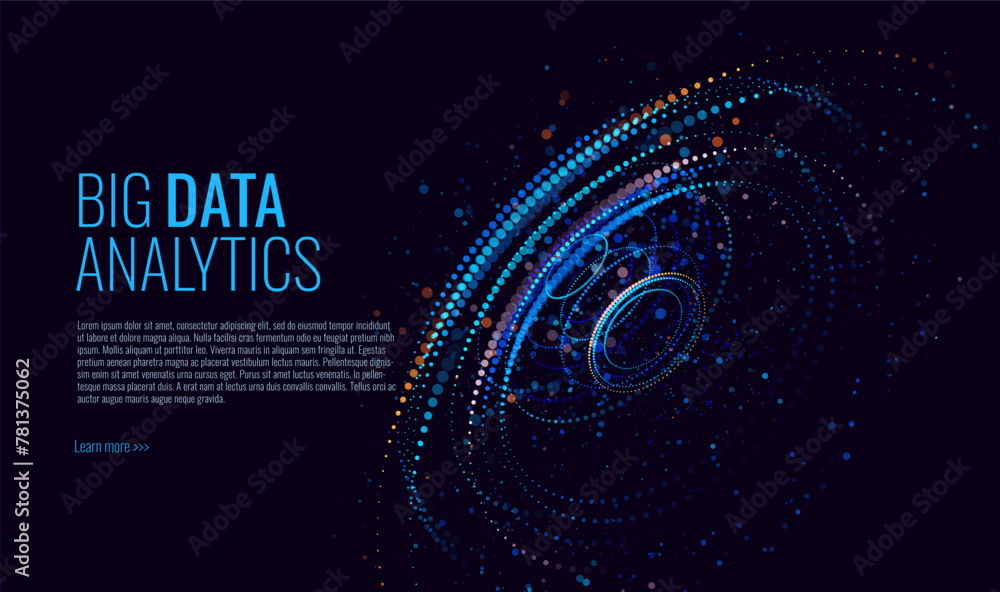 Poster Big Data Visualization Vector. Round Graph Connected Lines and Dots. Digital Statistical and Analysis Methods Visual Data Science Concept. Technology Vector Illustration.