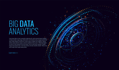 Big Data Visualization Vector. Round Graph Connected Lines and Dots. Digital Statistical and Analysis Methods Visual Data Science Concept. Technology Vector Illustration.