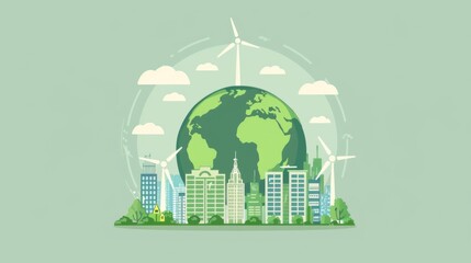  Eco-Friendly Urban Landscape: Green Earth with Wind Turbines