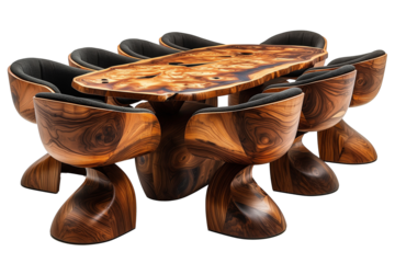 Luxury dining table made of wood with perfect finishing isolated on a transparent background