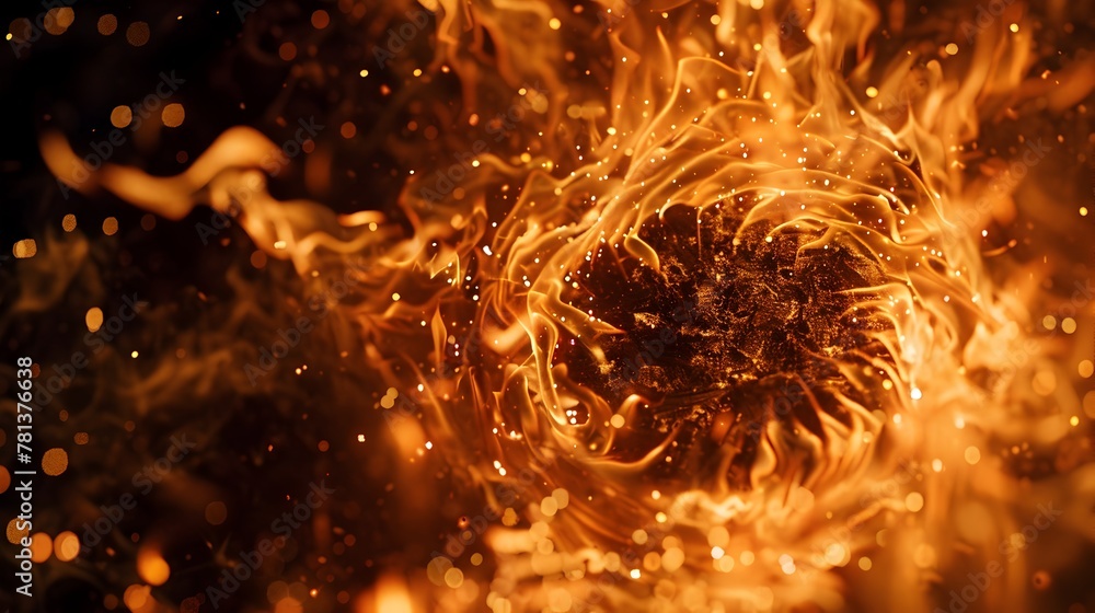 Poster Mesmerizing Inferno:Captivating Textures and Patterns of Burning Flames Against a Pitch-Black Background
