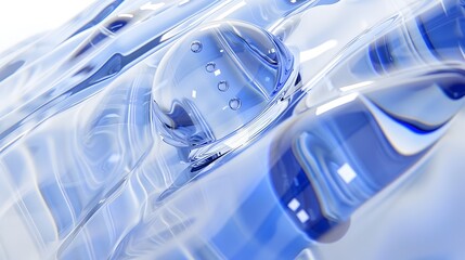 Illuminated Blue Glass Textures and Bubbles Abstract Background