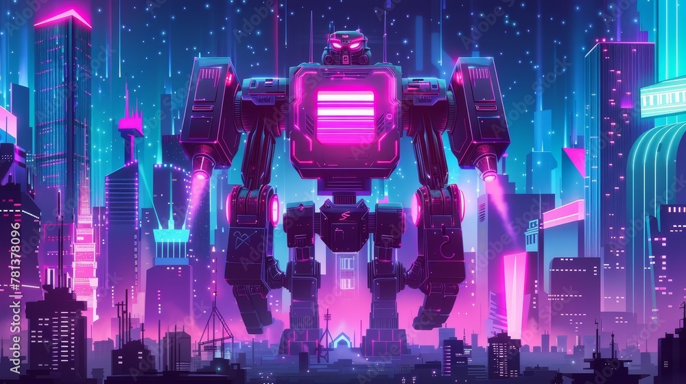 Poster robotics artificial intelligence technologies, alien cybernetic warrior, robot transformer in futuri