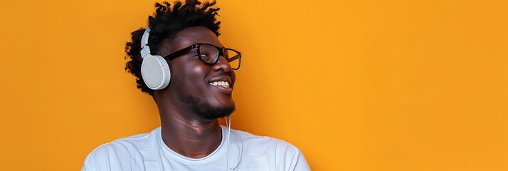 portrait of an afro person wearing glasses with yellow background