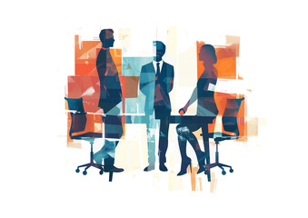 Serious businessman in suit consulting firm, minimalist flat design, vintage paper cut style - professional advice, corporate team.