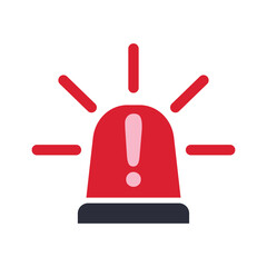 Red Emergency siren icon with exclamation point symbol in flat style. Business concept for web, marketing,banner, mobile app and graphic design elements. Police alarm,Medical alert vector illustration