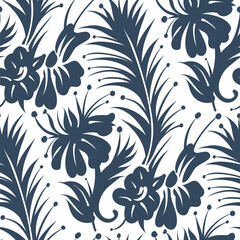 Black and white seamless pattern with flowers.  Vector - 781379408