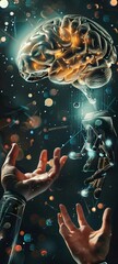 Brain-computer interfaces that allow for telepathic communication and control of devices, opening new frontiers in human-machine interaction - obrazy, fototapety, plakaty