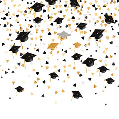 Graduation confetti in the shape of graduation caps and diplomas on transparent background. AI generate illustration