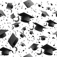 Graduation caps thrown in the air in celebration on transparent background. AI generate illustration