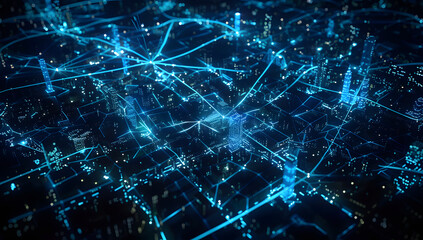 Obraz premium Smart City Blueprint: Digital Map Showcasing Futuristic Urban Connectivity Network Lines