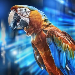 A close-up of a parrot reciting sales pitches - obrazy, fototapety, plakaty
