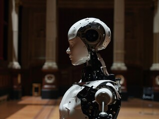 Fototapeta premium Robotic actor in 3D, performing in films and theaters, its programmable expressions and movements captivating audiences