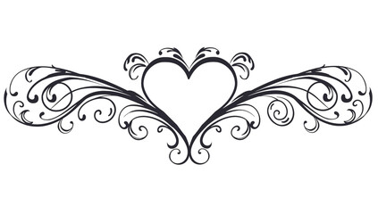  simple line art, heart shaped simple border with swirls 