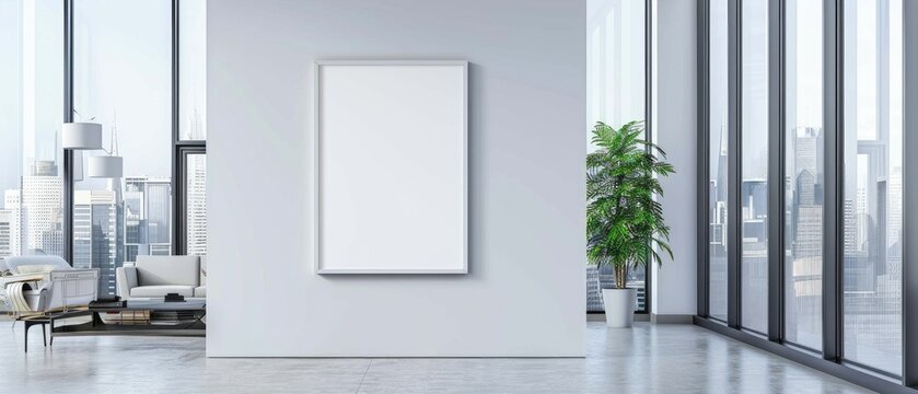 A large white wall with a black frame by AI generated image