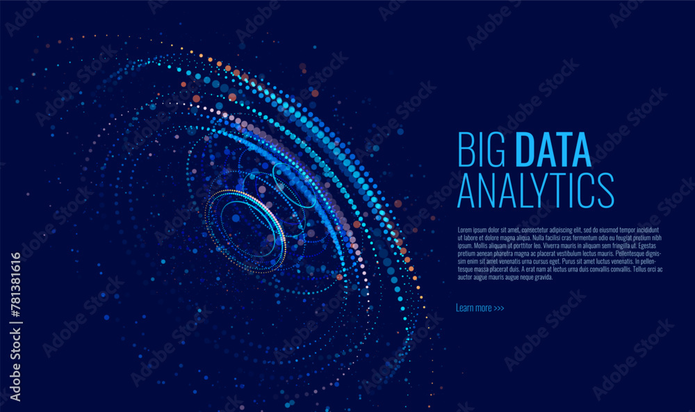 Poster Big Data Visualization Vector. Round Graph Connected Lines and Dots. Digital Statistical and Analysis Methods Visual Data Science Concept. Technology Vector Illustration.