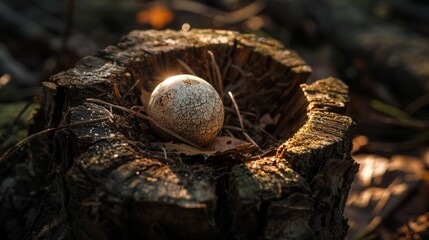 Obraz premium A small egg on a tree stump