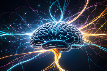 Graphic representation of brain electrical signals, Generative AI - obrazy, fototapety, plakaty