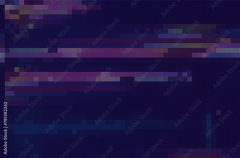 Poster Modern Stylish Glitch Pixels Technology Texture Design for Banners, Web Pages, Presentations. Tech Abstract Cyberpunk Game Background with Random Colorful Squares. Vector Squares Mosaic Pattern.