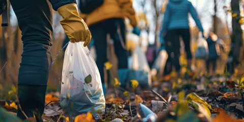 Volunteer Group Cleaning Litter in Forest