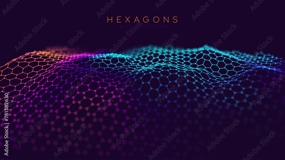 Poster blockchain hexagon grid. cryptocurrency technology vector background. abstract fintech concept. 3d v