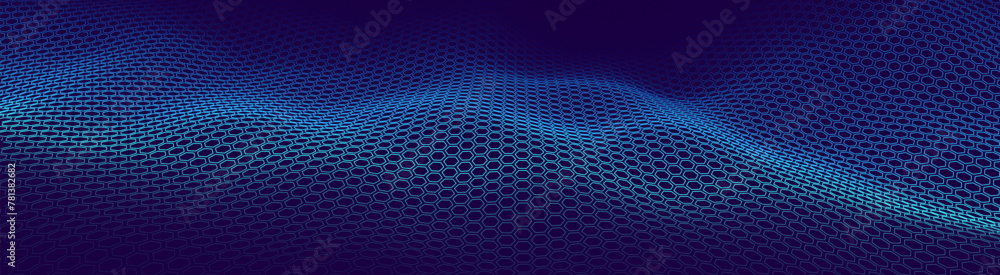 Fototapete Graphene Hexagonal Grid. Molecular Network of Hexagons Connected. Chemical Network. Carbon Nanomaterials Nanotechnology Concept. Vector 3D Illustration.