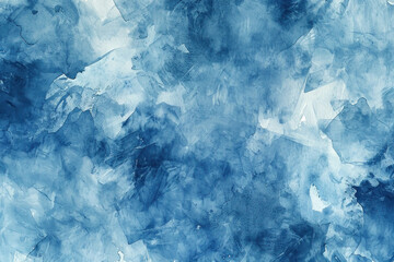 Blue and White Abstract Watercolor Painting with Textured Brush Strokes and Splashes on Paper Surface