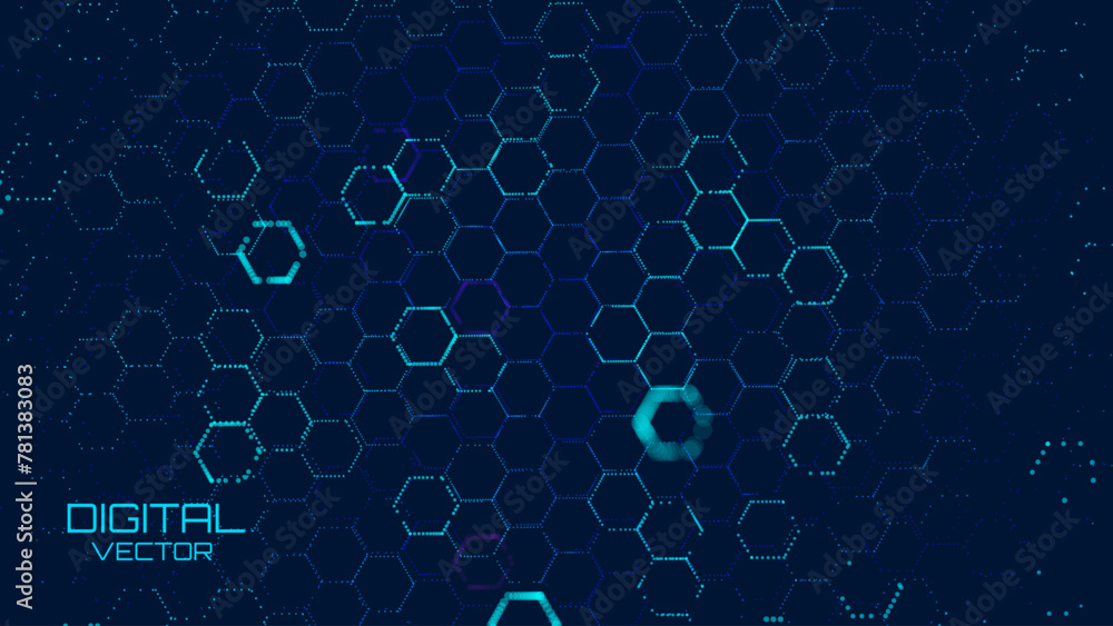 Fototapete Hexagonal Abstract Technology Background. Hexagons Pattern for Hi-Tech Communication Design. Hi-tech Cyber Hexagon Sci-Fi Game Banner Grid. Vector Illustration