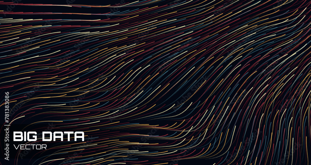 Poster Digital Data Flow Lines Vector Background. Big Data Technology Lines. Wireless Data Transmission Concept. High Speed Light Trails. Information Flow in Virtual Reality Cyberspace. Vector Illustration.