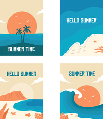 Flat design summer card collection template