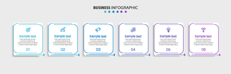 Business vector infographic design template with icons and 6 options or steps. Can be used for process diagram, presentations, workflow layout, banner, flow chart, info graph	 - obrazy, fototapety, plakaty