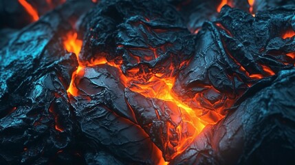 Burning coals close-up. Burning coals in the night.