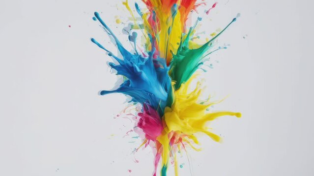 Colorful Paint Splashes in Super Slow Motion Isolated on White Background
