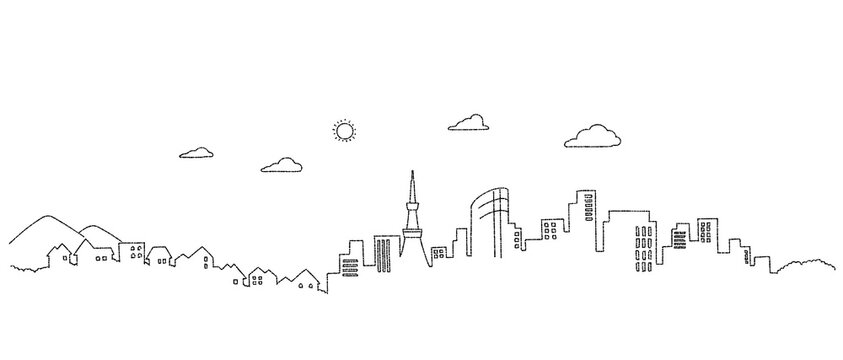 線画による街の風景　都市の背景素材