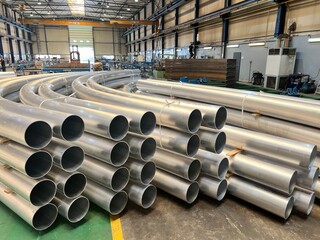 metal tubes in warehouse
