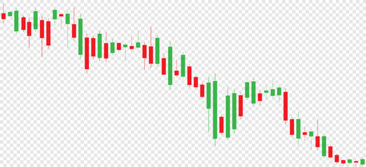 Trading candlestick chart of stock finance on a white background of the global world. Bullish point, downtrend of the chart. Vector illustration.