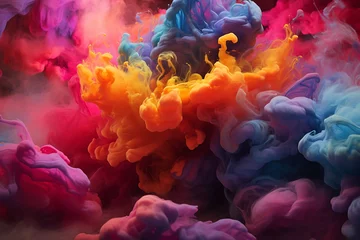 Fototapeten Colorful rainbow holi paint color powder explosion background. generated by AI © Liyomax