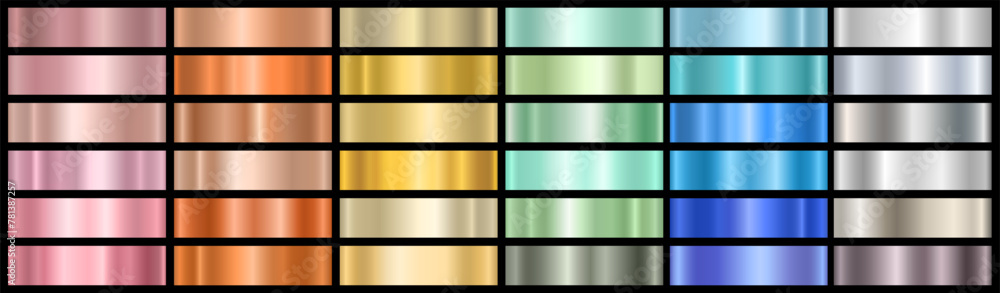 Poster a set of colored metallic gradients on a black background. a collection of vector shiny holograms an