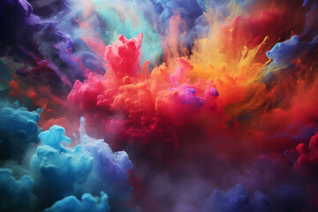 Colorful rainbow holi paint color powder explosion background. generated by AI - obrazy, fototapety, plakaty