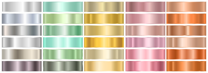 A set of colored gradients on a white background. Metallic gradient effects for the design of text and bulletin boards, infographics. Vector illustration.