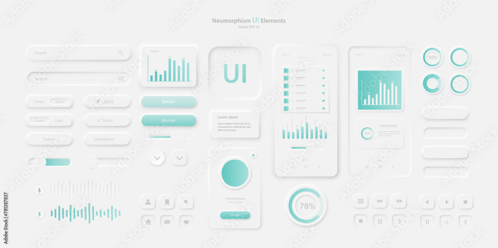 Poster user interface elements for a light-colored mobile application. a set for developing a modern websit
