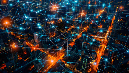 Fototapeta premium Smart City Blueprint: Digital Map Showcasing Futuristic Urban Connectivity Network Lines