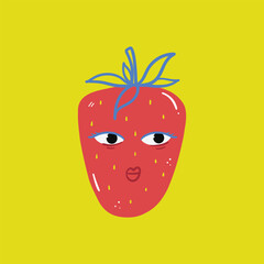 Fototapeta premium Funny strawberry doodle modern hand drawn print