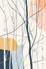 Whimsical Abstract Birch Trees in Warm Autumn Tones - 781388851