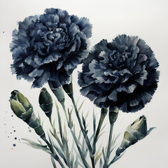black carnations. a bouquet of beautiful flowers. drawing. illustration. artificial intelligence generator, AI, neural network image. background for the design.